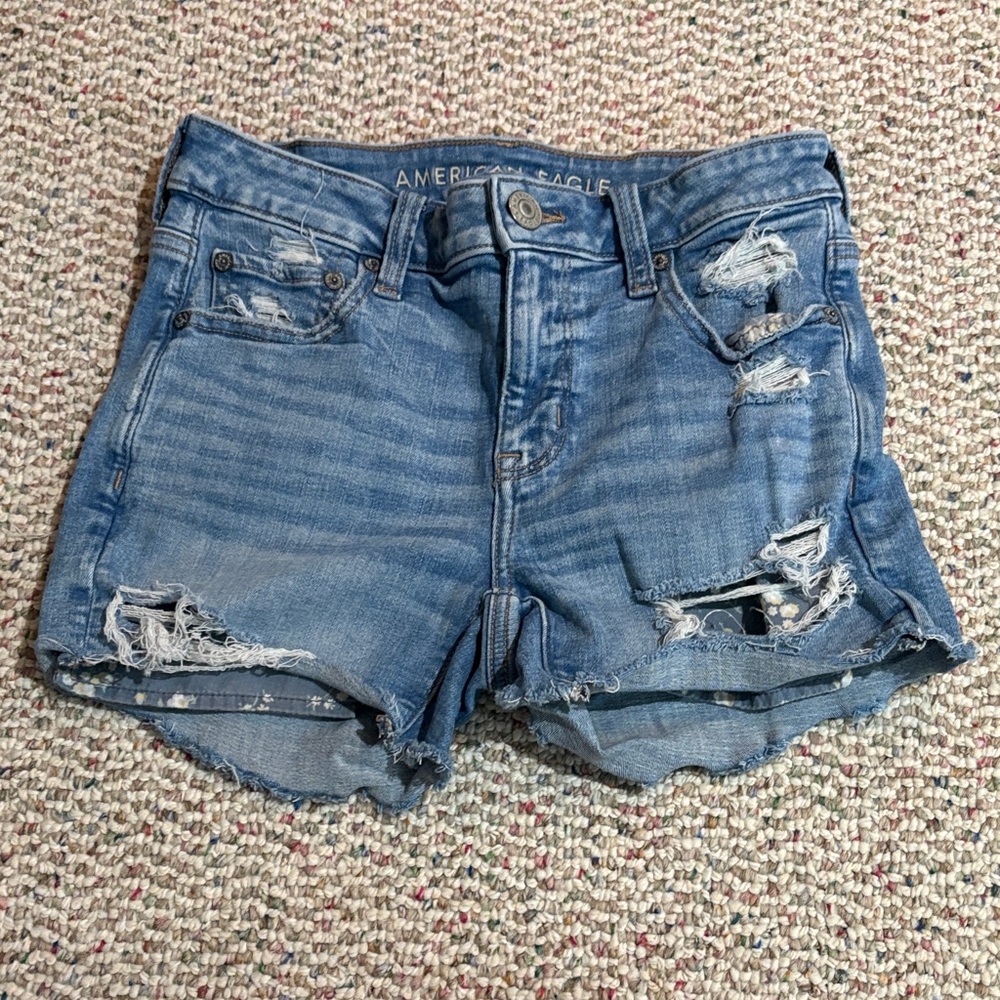 American Eagle Outfitters Women's Ripped Blue Jean Shorts
